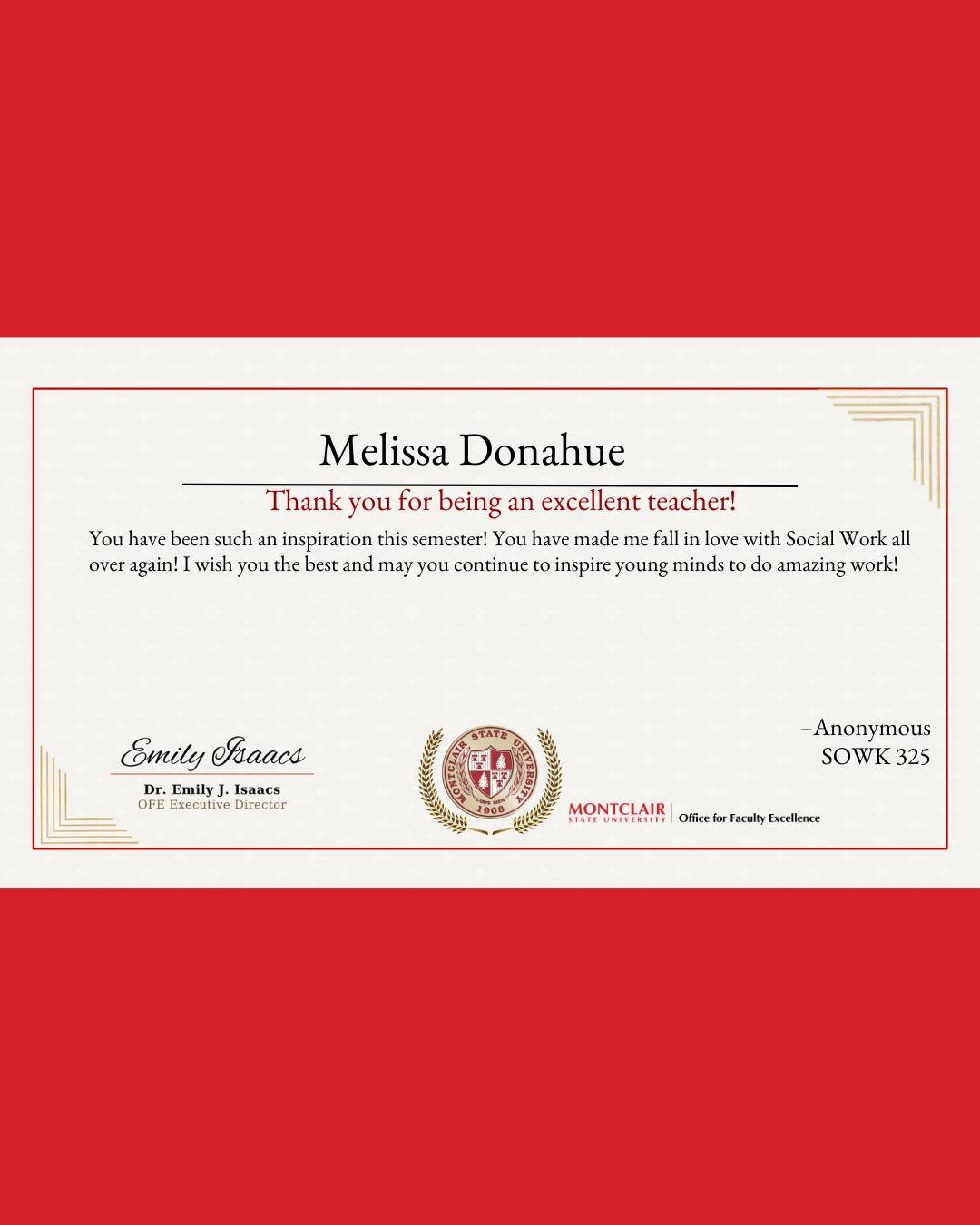 Wow! I am honored.

I was nervous when I decided to apply for an adjunct position at Montclair State University. I had to find my way, teaching style, and I hoped to be good enough. 

Was I going to be able to engage with the students, make the class