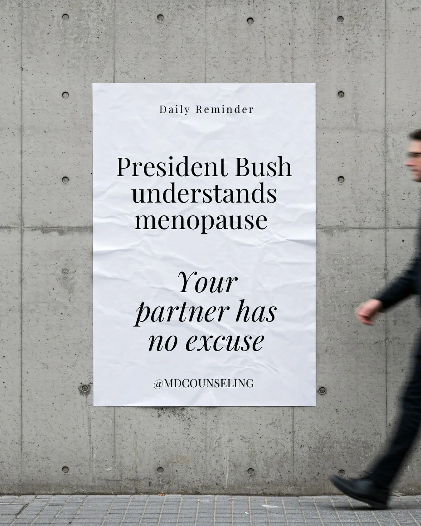 Menopause happens. Be a supportive partner. Even President Bush was supportive. https://nypost.com/2025/10/30/health/pres-bushs-warning-to-daughters-as-wife-went-through-menopause/. #bergencounty #menopause #partnershipgoals #ridgewood #therapistofin