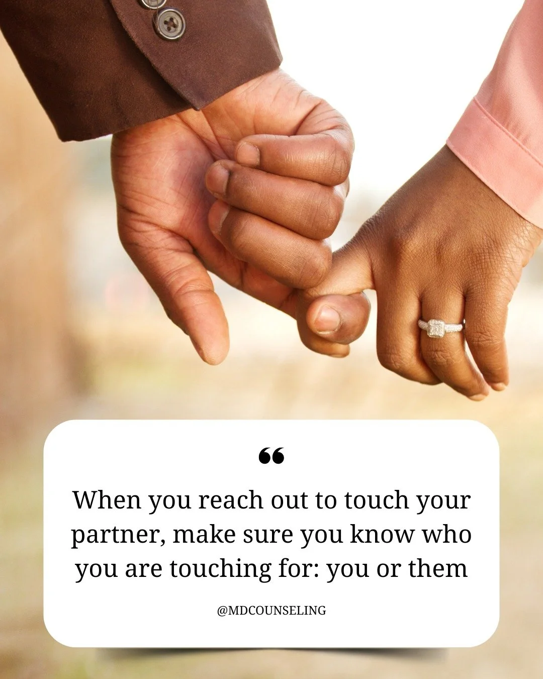 Touch is a meaningful way to connect with your partner. Next time you reach out, consider: Is your gesture meant to fulfill your own needs, or theirs? Understanding intention can deepen intimacy and communication. 
.
.
.
#SexualWellness #HealthyRelat