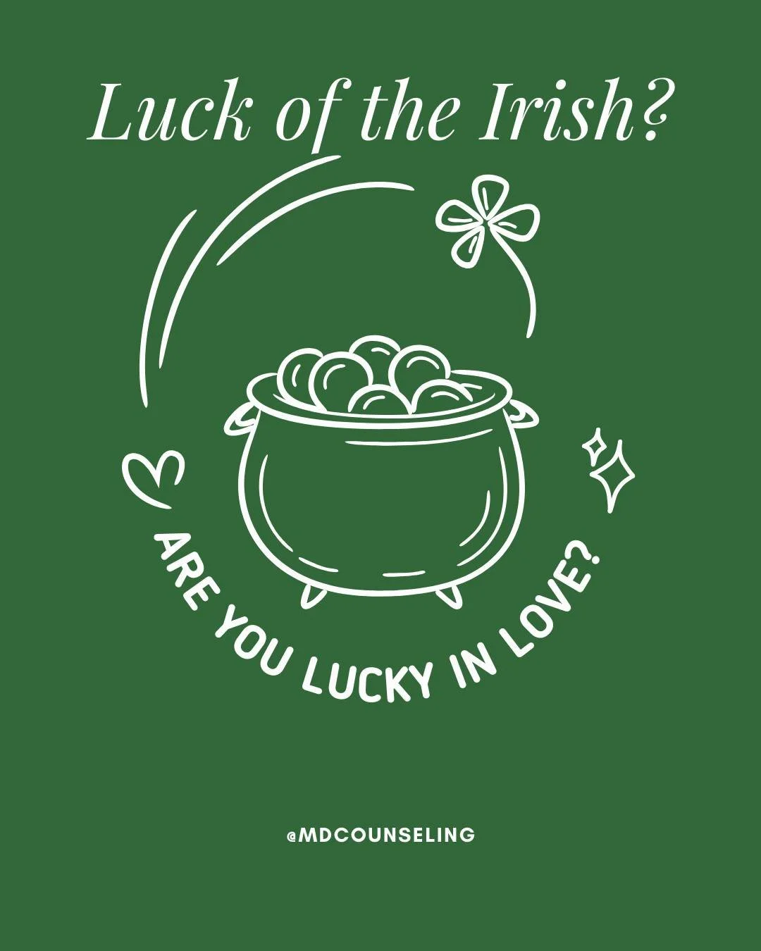 Happy St. Patrick's Day. 
Love takes more than luck, but perhaps it can be a starting place today.
.
.
.
 #StPatricksDay #LuckOfTheIrish #IrishLuck #LoveAndLuck #LuckyInLove #GreenDay