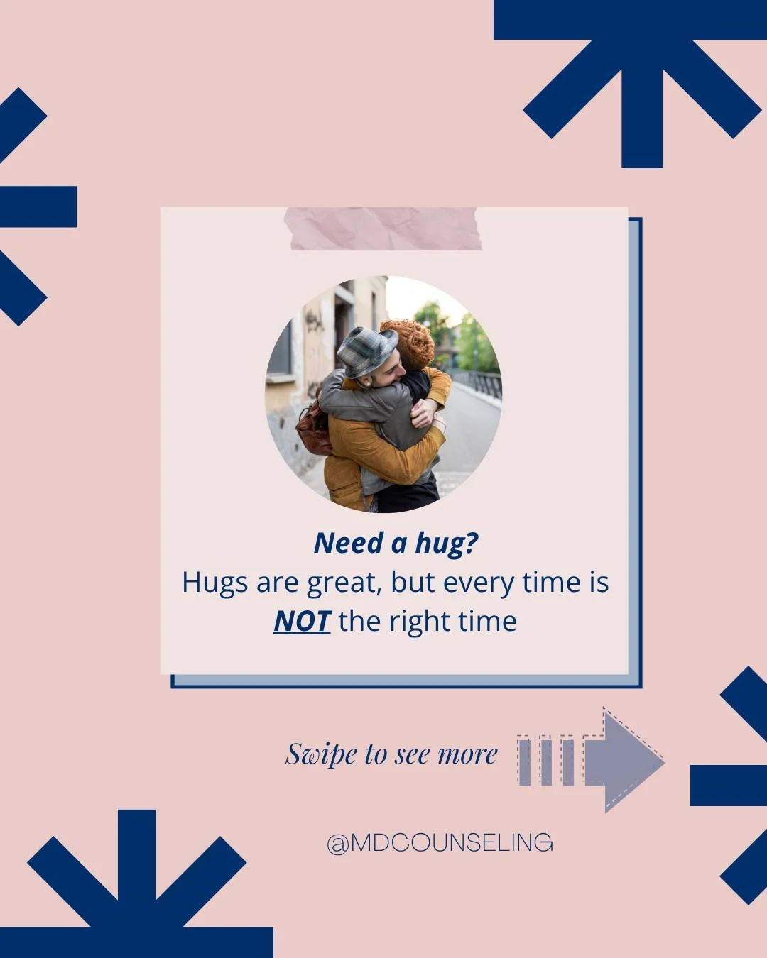 I need a hug and yes they are great!

But, there is a right time for them and a wrong time

Swipe to see what I mean
.
.
.
 #EmotionalWellness #SelfCare #HealthyBoundaries #MentalHealthAwareness #Counseling #MentalHealthMatters #EmotionalSupport