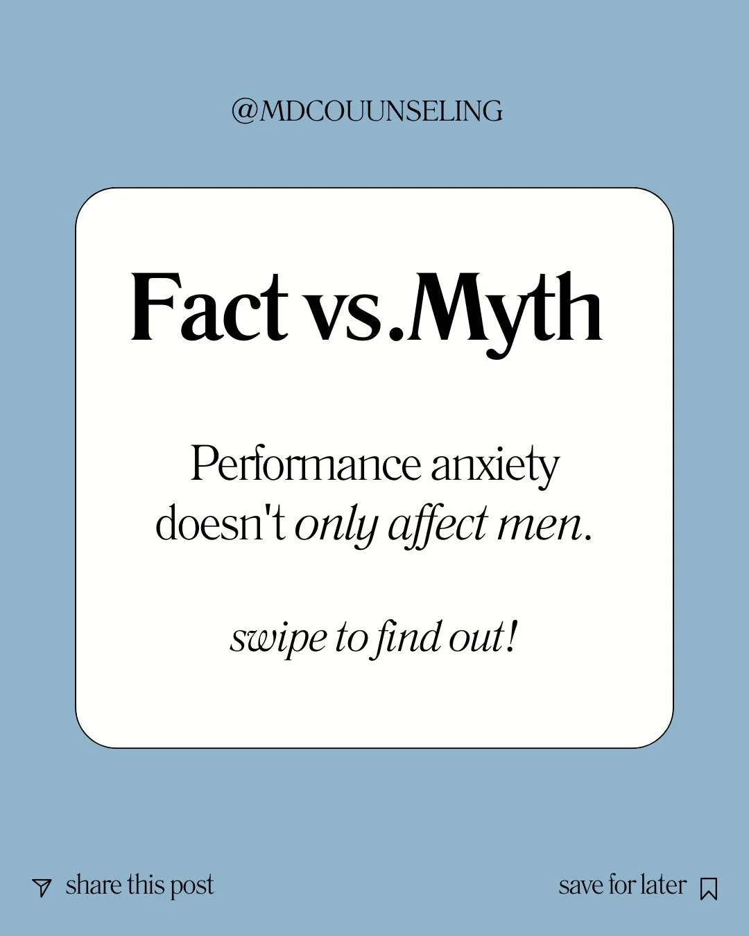 Let's stop saying men vs. women problems. 

Everyone experiences it the way their body works. 

Once we realize it can be all of us, we have a broader perspective. 

.
.
.

 #MentalHealthAwareness #PerformanceAnxiety #BreakTheStigma #MensMentalHealth