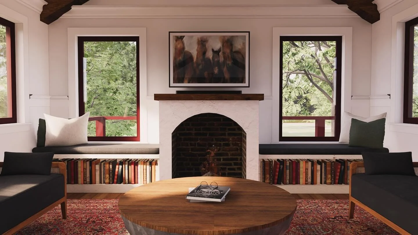 A cozy living room designed to invite conversation and bring in the views of the surrounding marsh. 

#mbhomedesignsobx #interiordesign #style #livingroomdesign #coastalliving #design #obx #obxhomes #3drendering