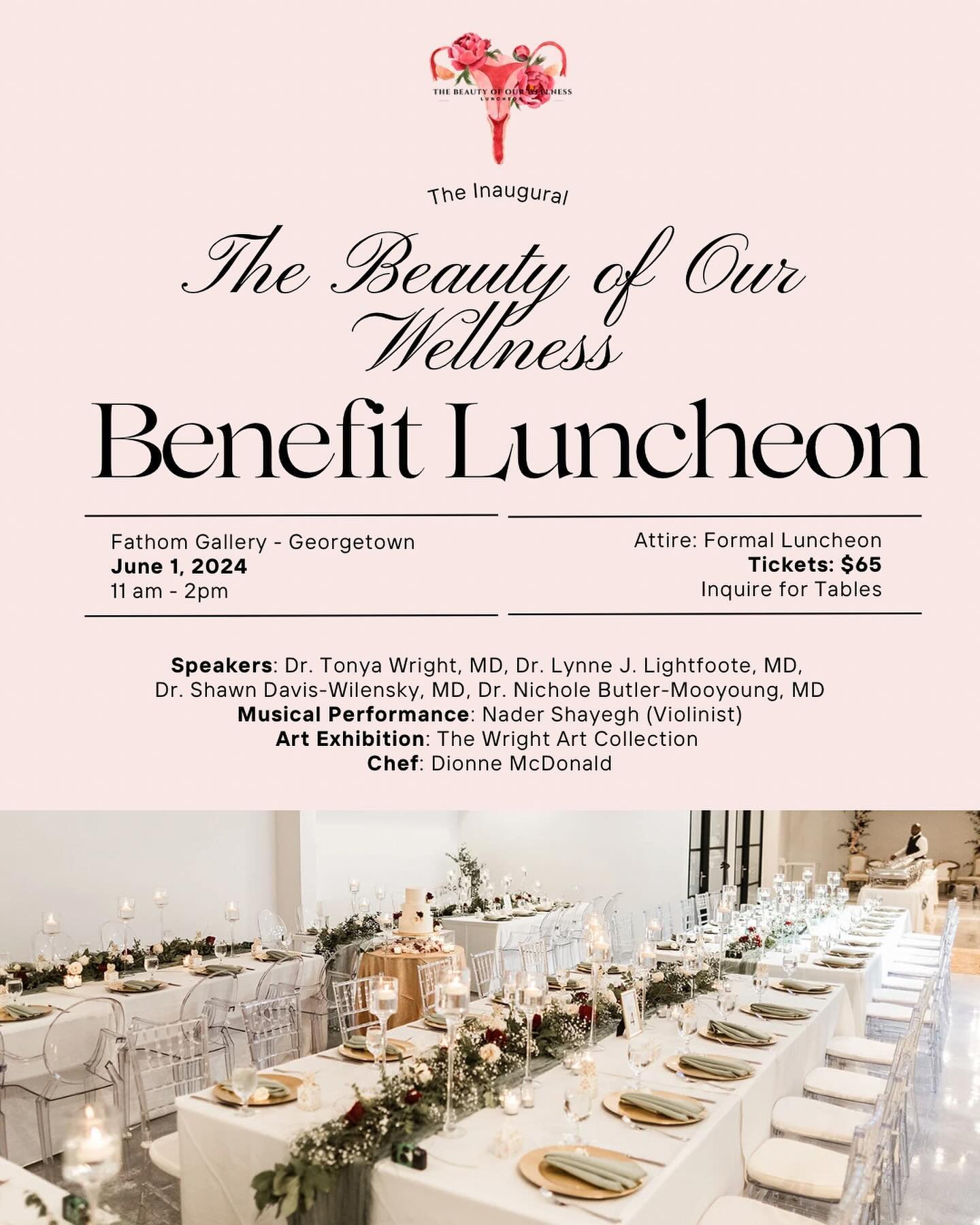 🌸 The ladies of The Beauty of Our Wellness are excited to announce the inaugural The Beauty of Our Wellness Benefit Luncheon! 🌸

With a phenomenal speaker line up of renowned OBGYNs, an fine art exhibit featuring selected works from @thewrightartco