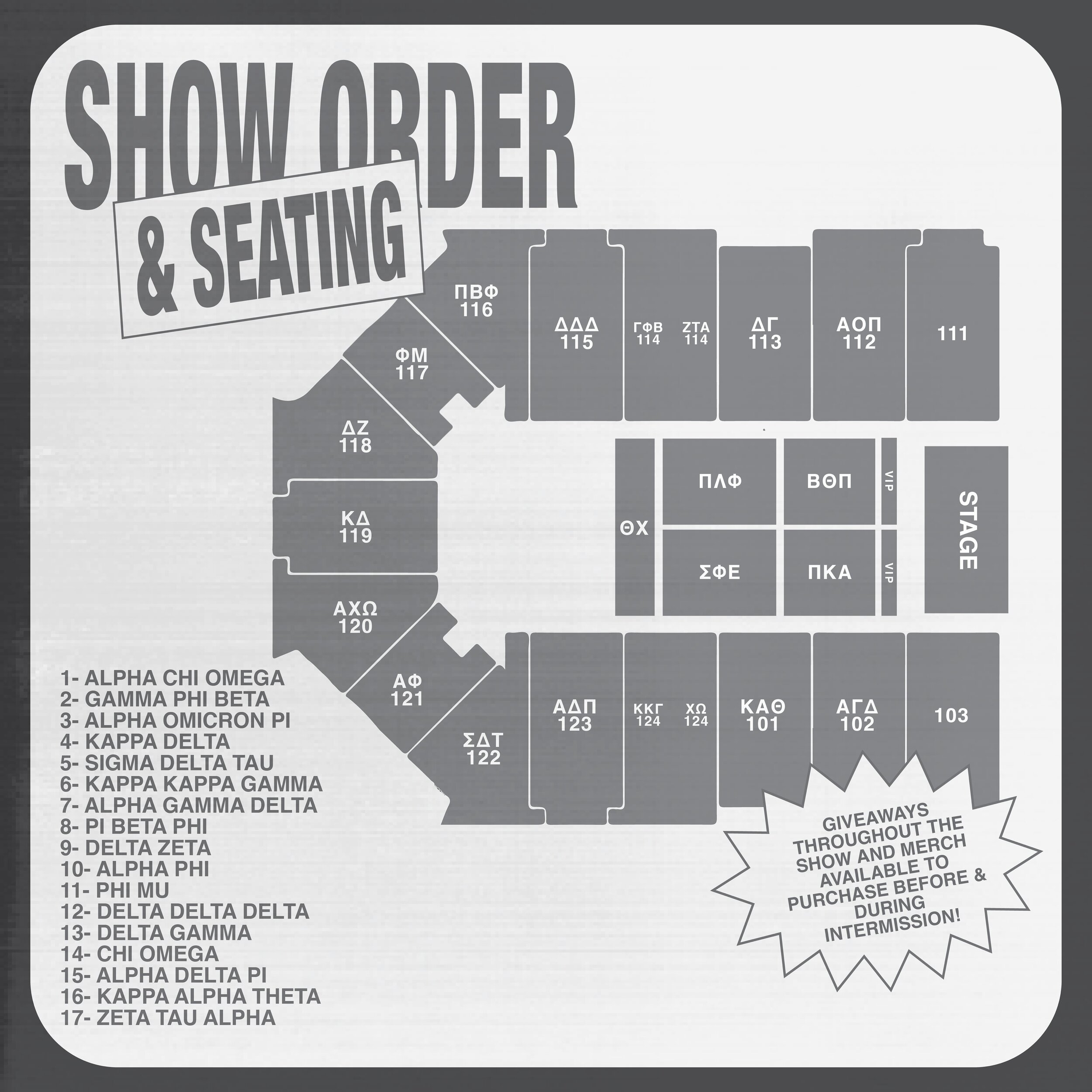 Here&rsquo;s a sneak peek at the show order and seating for tomorrow! We can&rsquo;t wait to see everyone tomorrow at the Civic Center! Doors open at 5:30PM and the show begins at 6:30PM! Concessions will be open and tickets are still available to pu
