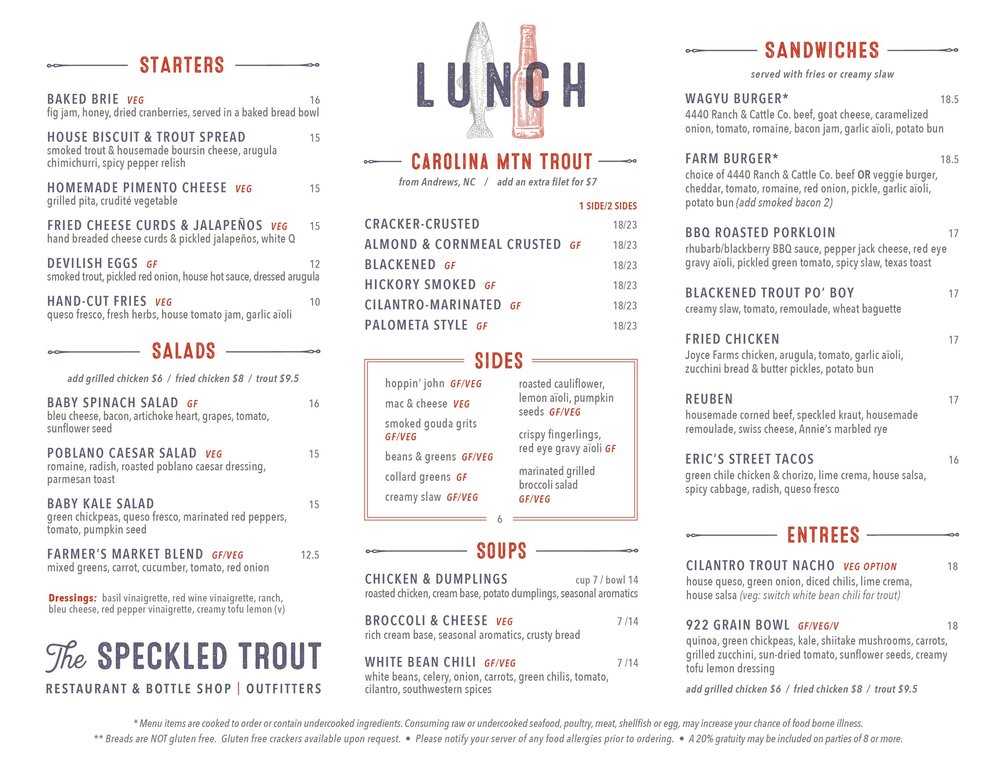 Menus — The Speckled Trout Restaurant & Bottle Shop