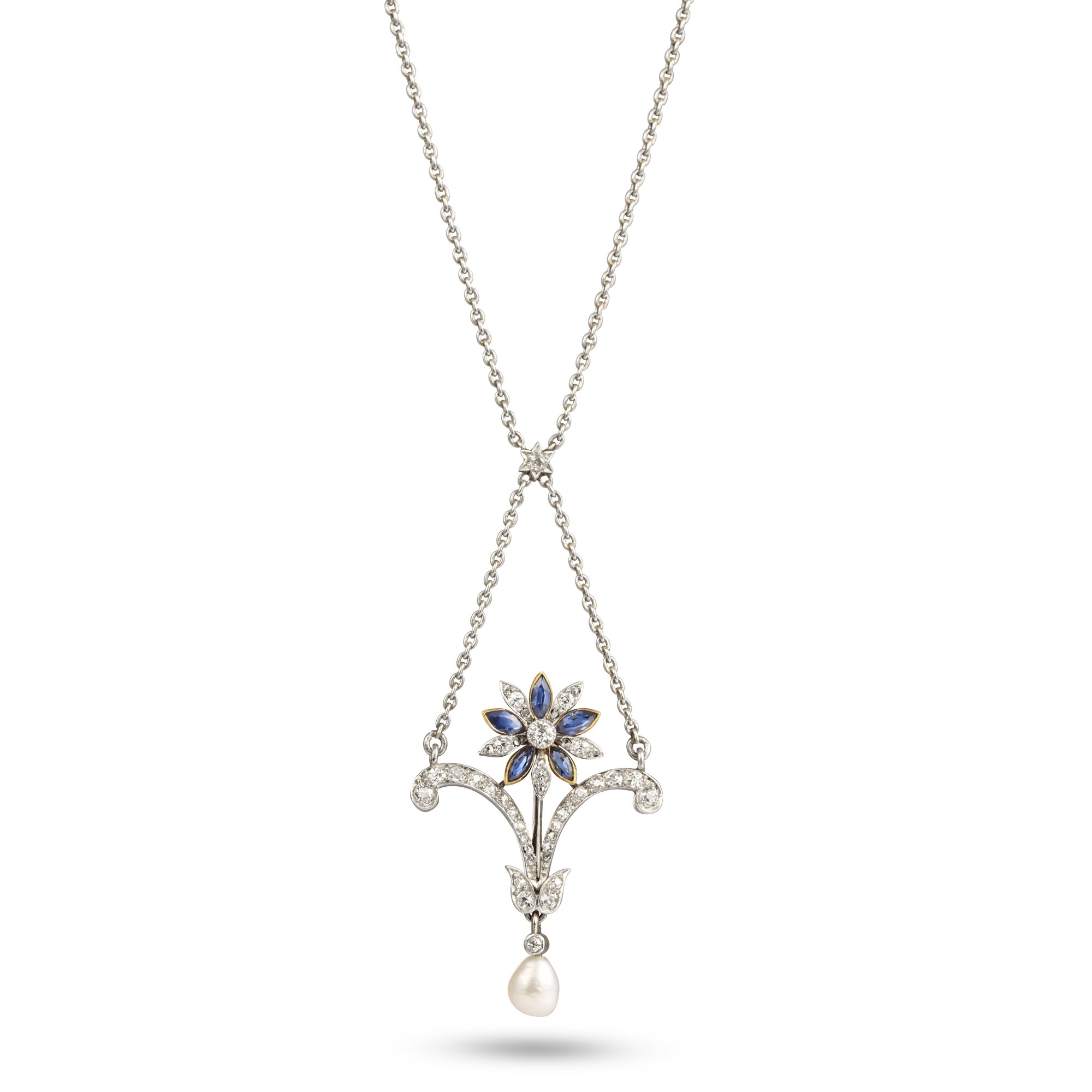 5b A9033 AN EDWARDIAN SAPPHIRE, DIAMOND AND PEARL PENDANT.jpg