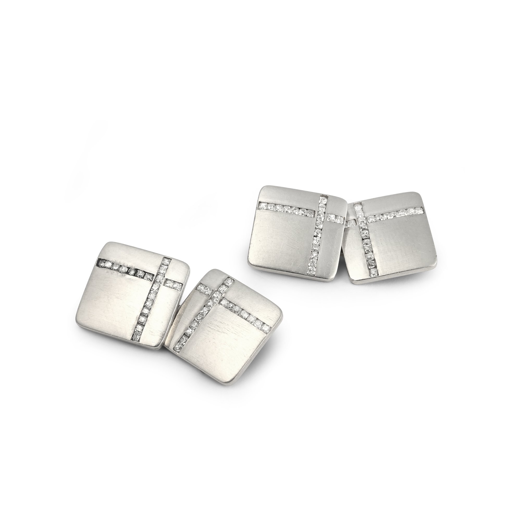 A8730 A A PAIR OF PLATINUM AND DIAMOND CUFFLINKS.jpg