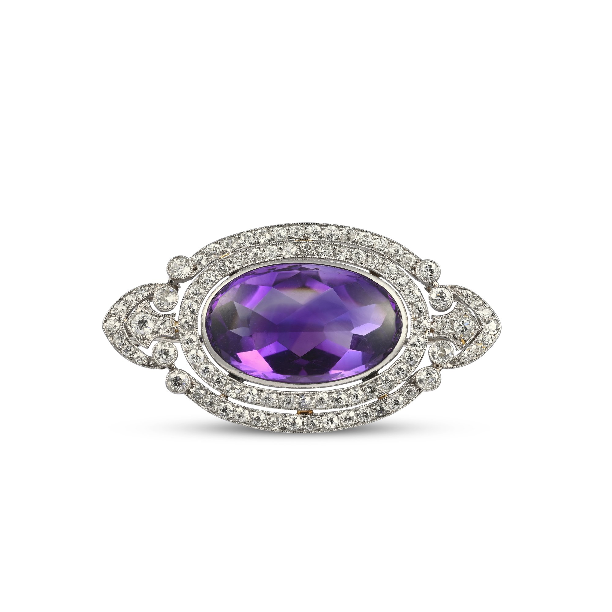 An Amethyst and Diamond Brooch