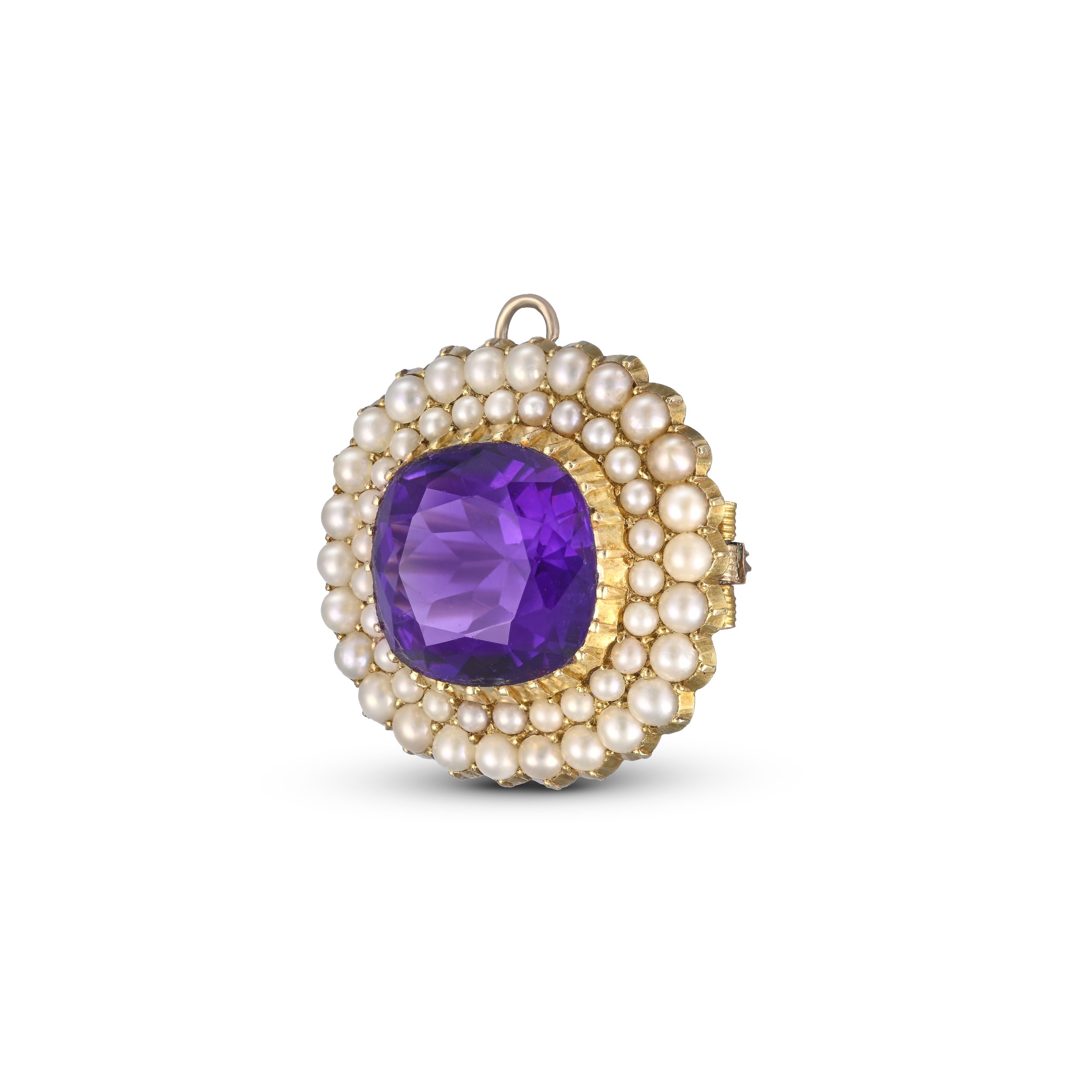 A9250 B A GEORGIAN AMETHYST AND PEARL BROOCH.jpg