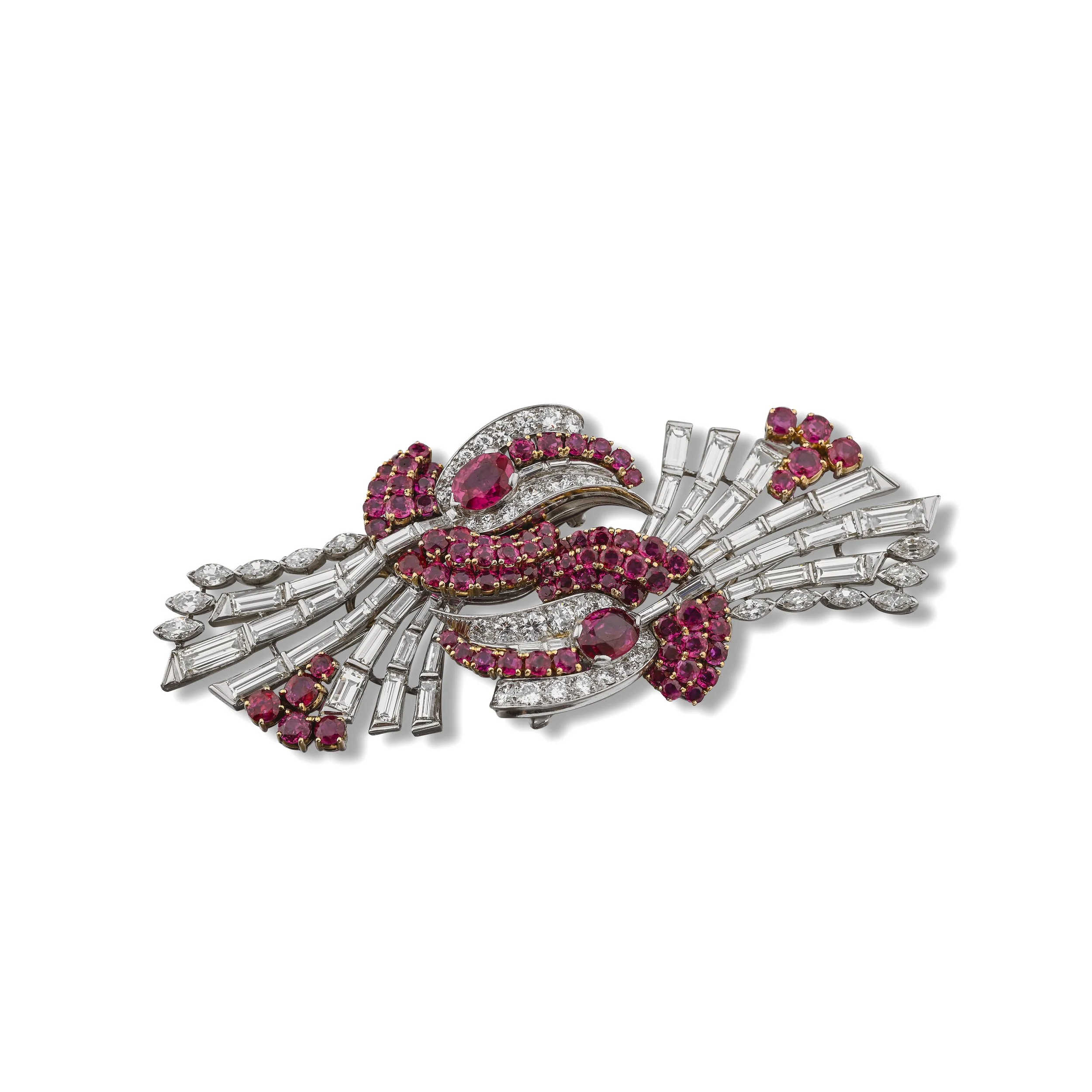 A9446A OSCAR HEYMAN. A FINE PAIR OF RUBY AND DIAMOND DOUBLE CLIPS.jpg