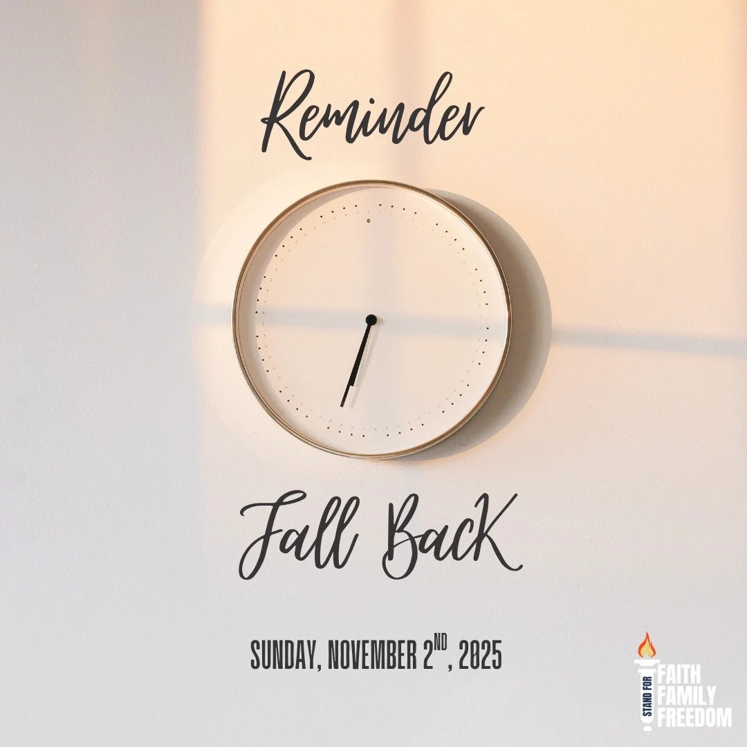 It&rsquo;s time to fall back! 🍁
Set your clocks back one hour before bed and savor that extra rest.
#SFFF #FaithFamilyFreedom #FallBack