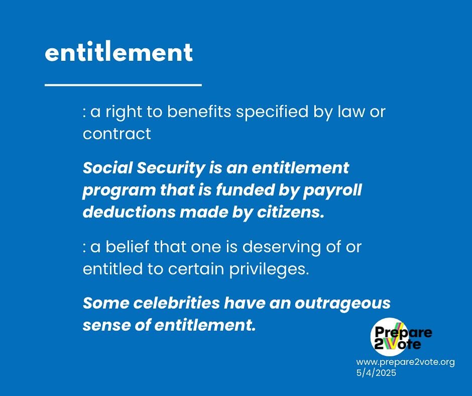 Government entitlements are not the same as someone feeling entitled. The government puts into law allocations for certain services. Social Security, Medicare, Medicaid, Unemployment are considered entitlements because they are set by law. Follow us 