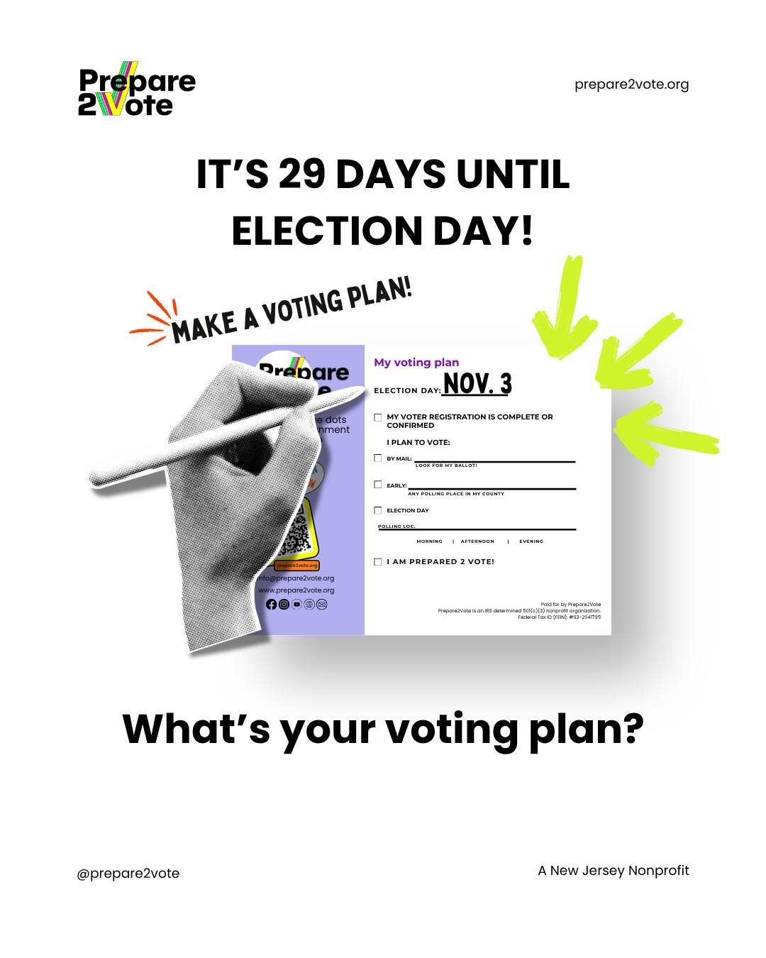Election Day is just 29 days away, so it&rsquo;s time to make a plan to vote, and you have options.
Election Deadlines:
Last day to register &ndash; Oct. 13
Early In-Person Voting - Oct. 24 - Nov. 1
Last day to request a Vote by Mail Ballot - Oct. 27