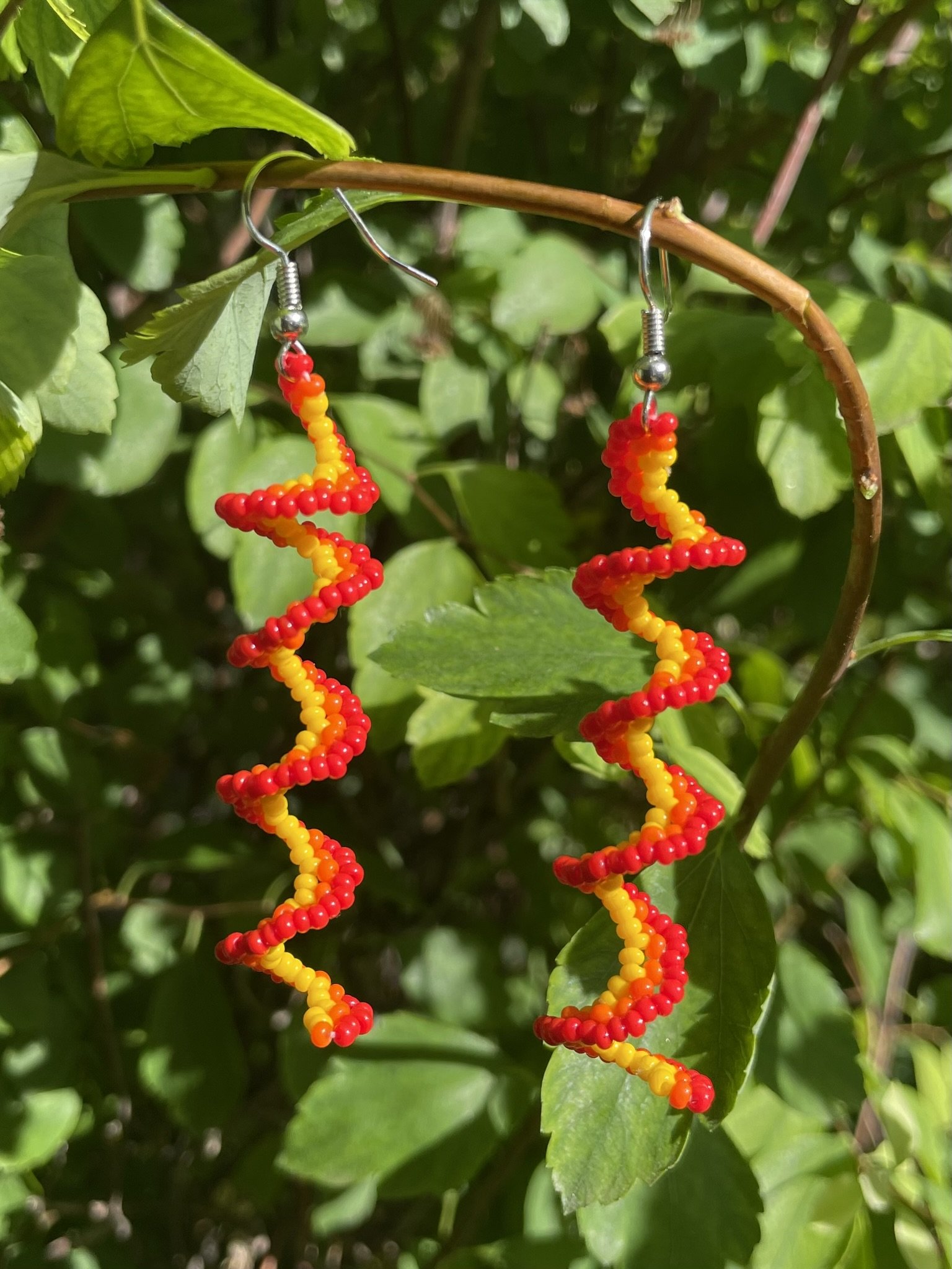 Spiral Seed Bead Earrings - red and yellow (1).jpeg