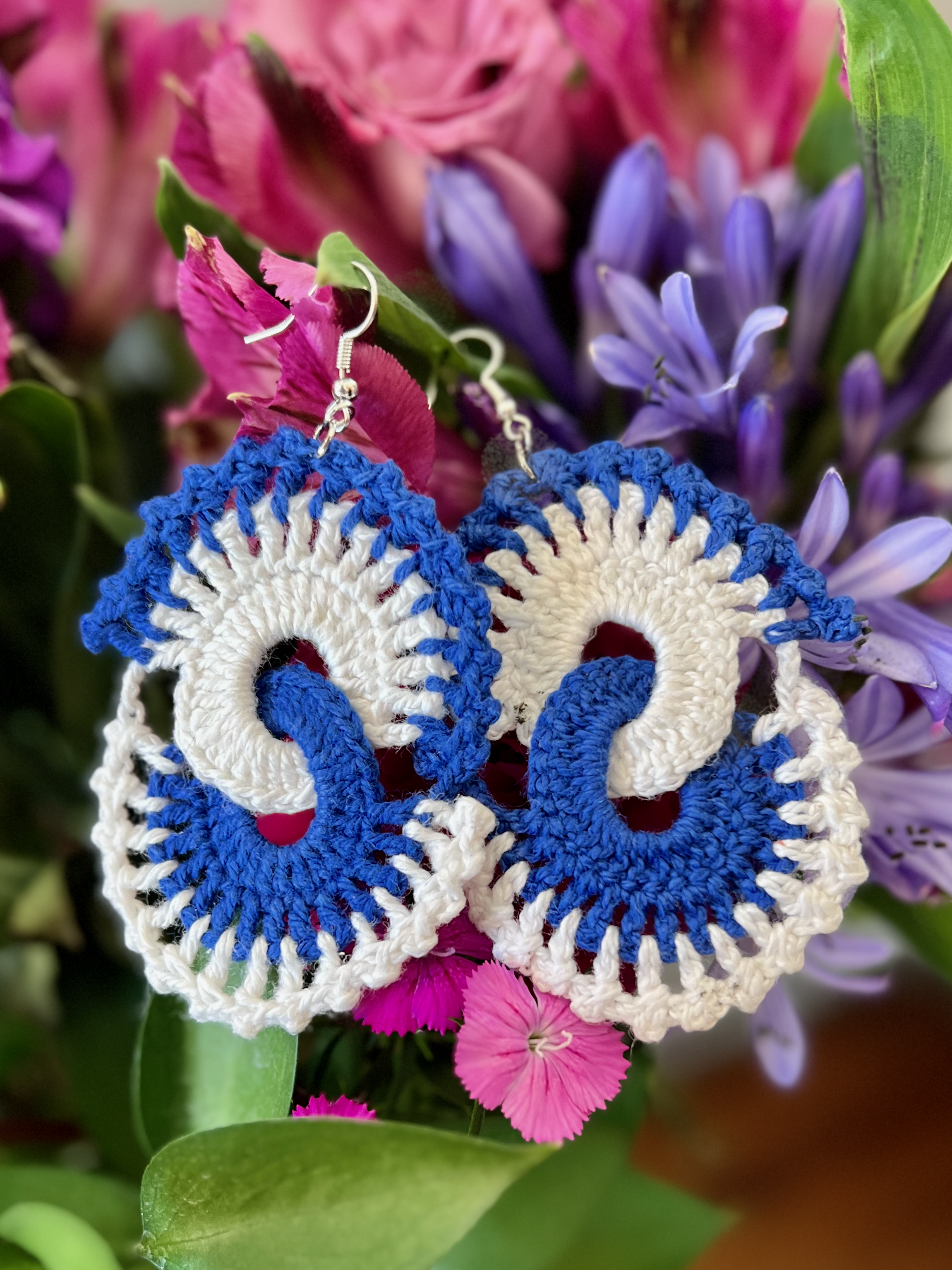 Blue & White Crotchet Earrings