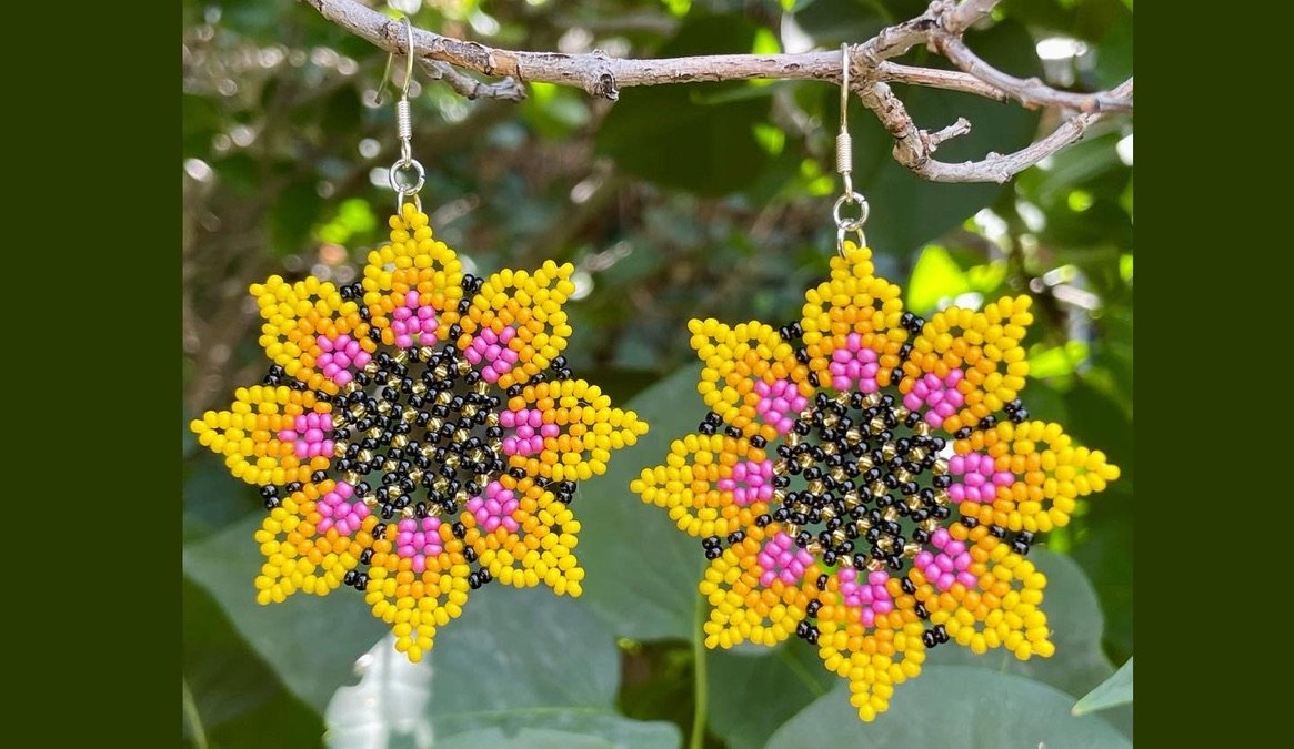 Vibrant Sunflower Beaded Earrings