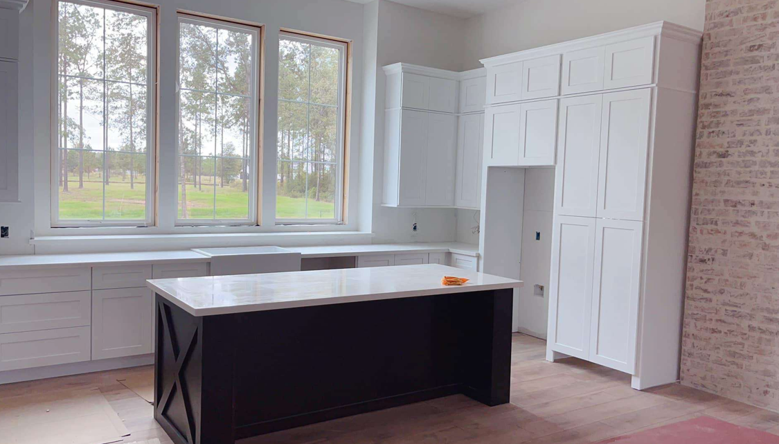 White Shaker Perimeter Cabinets/ Black Shaker Island (2)