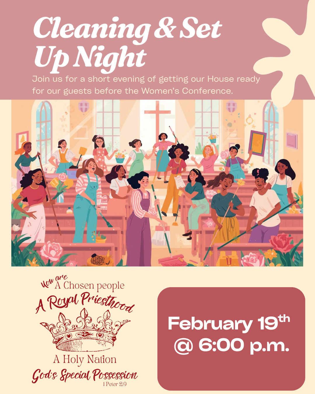 Cleaning and Set Up Night For Women's Conference