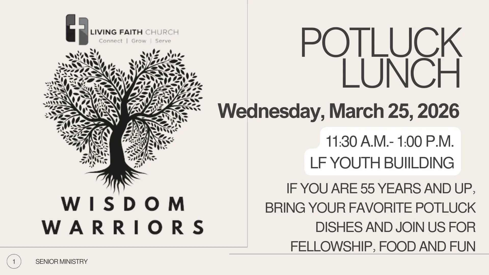 Wisdom Warriors (Senior Ministry) Potluck Lunch