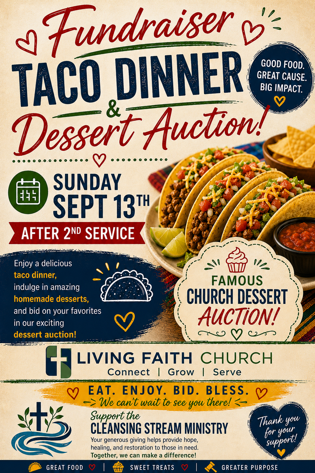 Cleansing Stream Fundraiser Taco Lunch & Dessert Auction