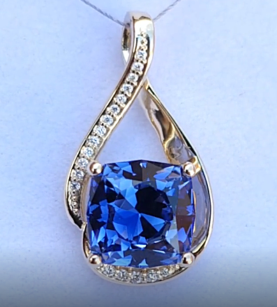 Lab Sapphire Accented 14K YG Infinity Pendant