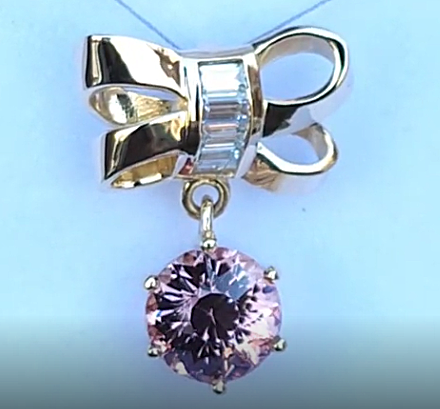 Custom Malaya Garnet and Moissanite 18K YG Bow Pendant