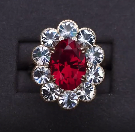 Lab Ruby and Moonstone 14K YG Vintage-Inspired Engagement Ring