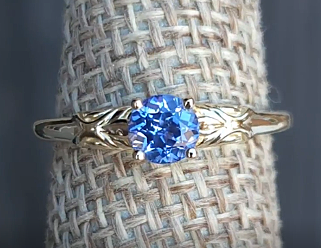 Unheated Sri Lankan Sapphire and 10K YG Sculptural Solitaire Ring