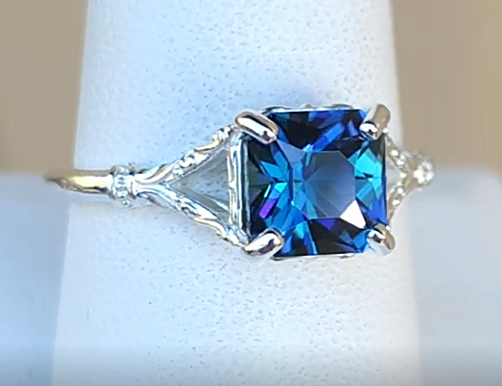 Synthetic Chrome Forsterite in Sterling Silver Split Shank Solitaire Ring