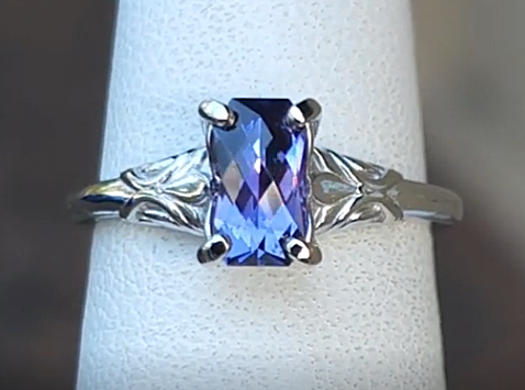 Unheated Umba Sapphire in 14K WG Floral-Inspired Solitaire Ring