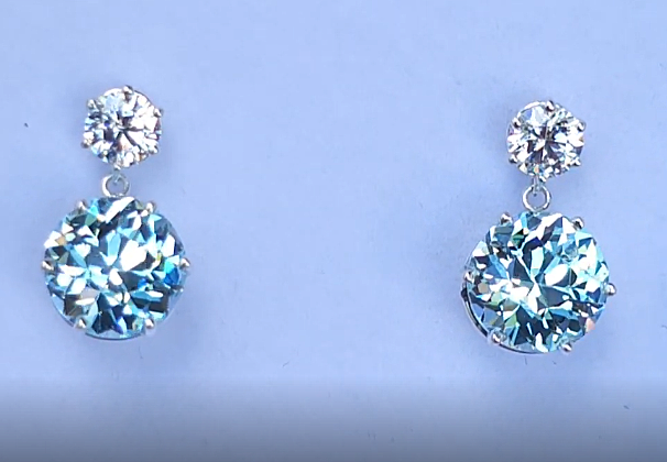YAG and CZ Sterling Silver Dangle Earrings