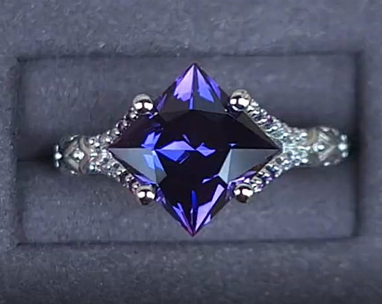 Blurple Lab Sapphire in Vintage-inspired 14K WG With Amethyst and Lab Alexandrite Accents