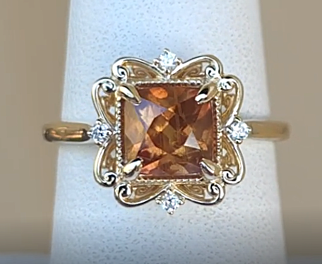 Unheated Orange Umba Sapphire in Vitnage-Inspired 10K YG Ring With Lab Diamond Accents