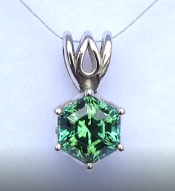 Green Tourmaline in Tom’s Glitter Snowflake Design Set In 14K WG Solitaire Pendant