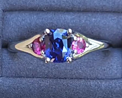 Unheated Sri Lankan Sapphire Platinum Ring With Natural Ruby Accents