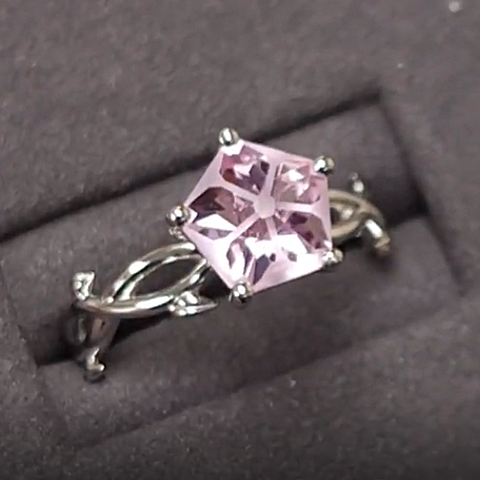 Light Pink Lab Sapphire Hanami in 18K WG Nature-Inspired Solitaire Engagement Ring