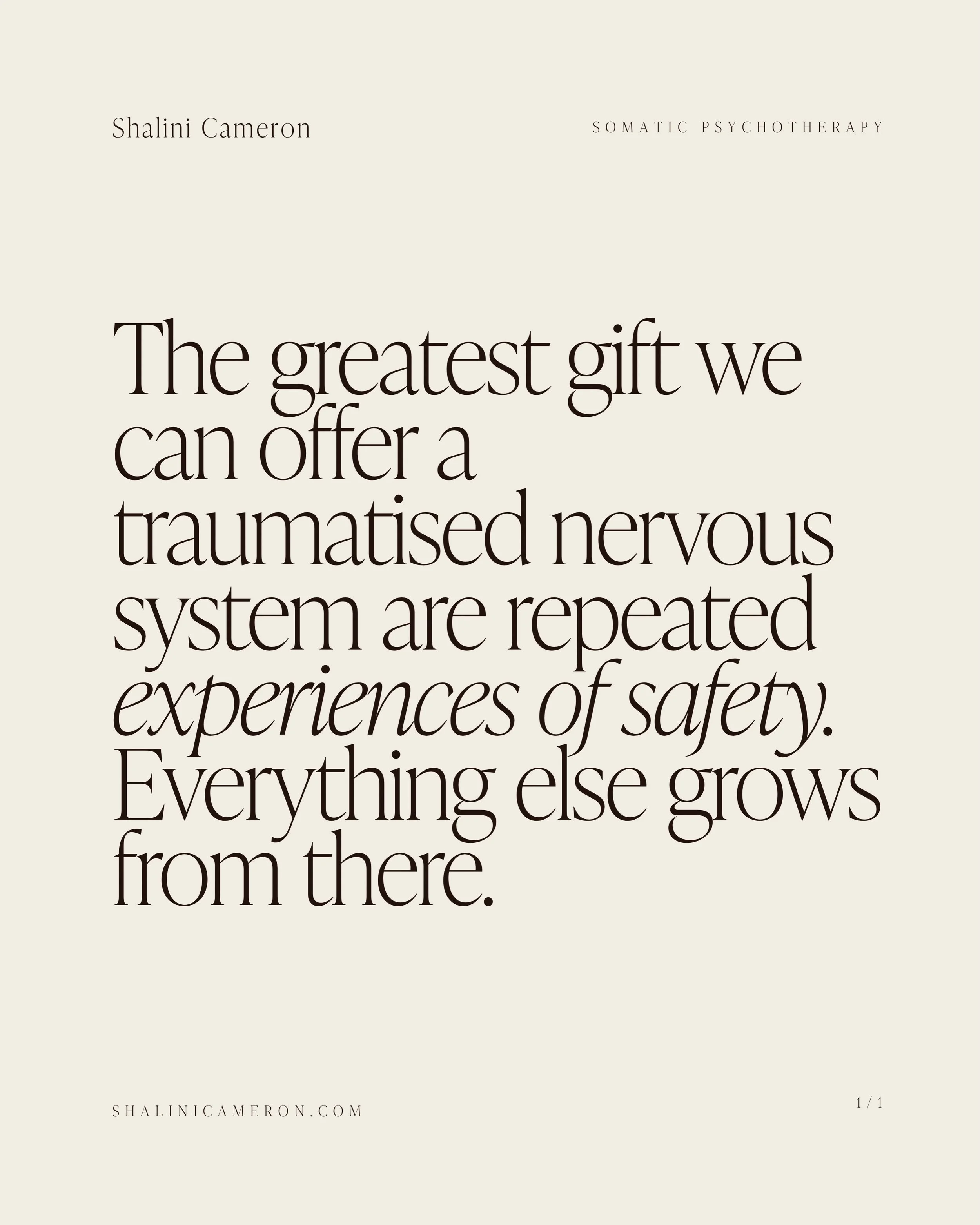 The greatest gift we can offer a traumatised nervous system is a repeated experience of safety.

From a Polyvagal perspective, your nervous system is constantly asking one question:

Am I safe enough?

When the answer is no, your brain and body organ