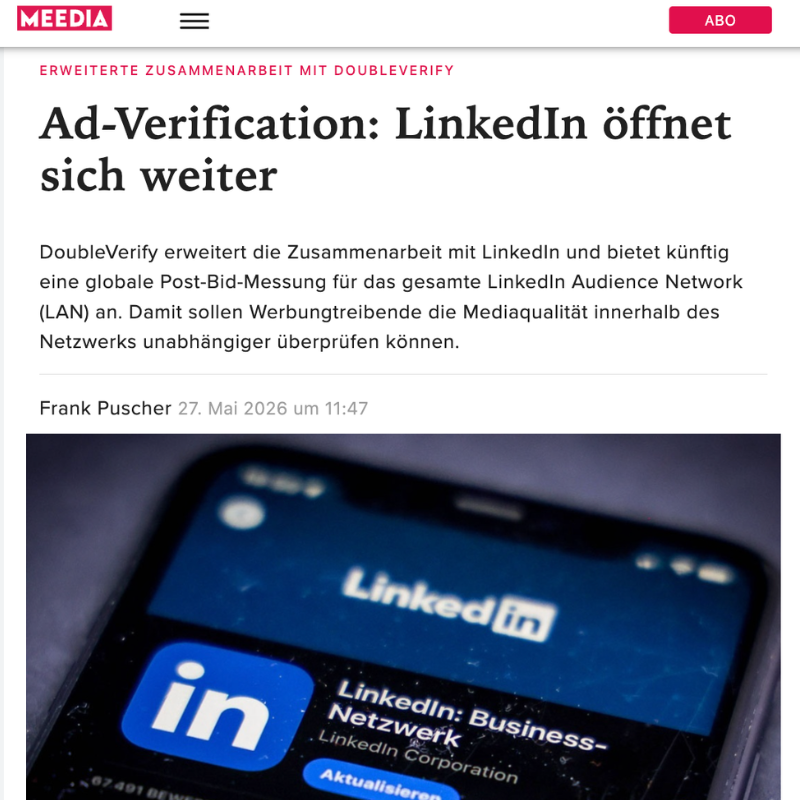 Erweiterte Zusammenarbeit mit DoubleVerify: Ad-Verification: LinkedIn öffnet sich weiter