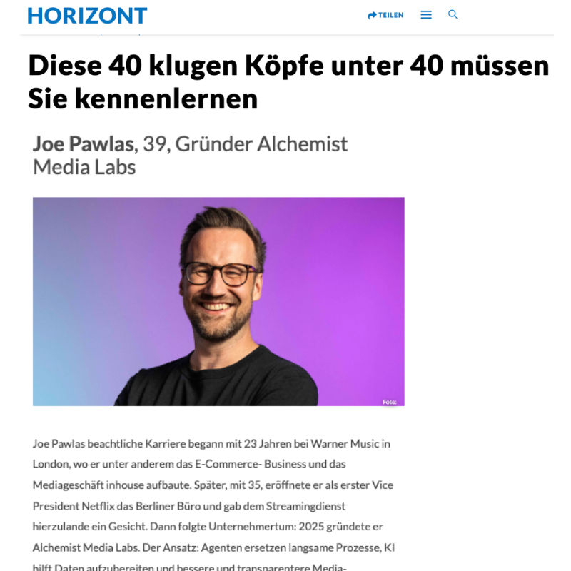 Joe Pawlas im Horizont E-Paper: 40 unter 40