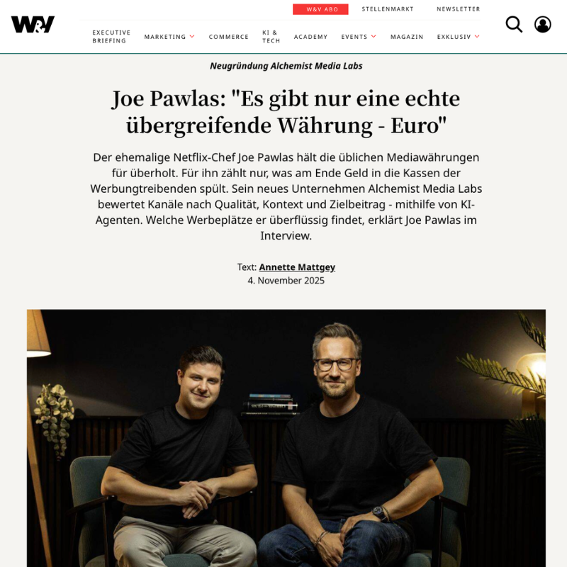 Neugründung Alchemist Media Labs:
Joe Pawlas: "Es gibt nur eine echte übergreifende Währung - Euro"