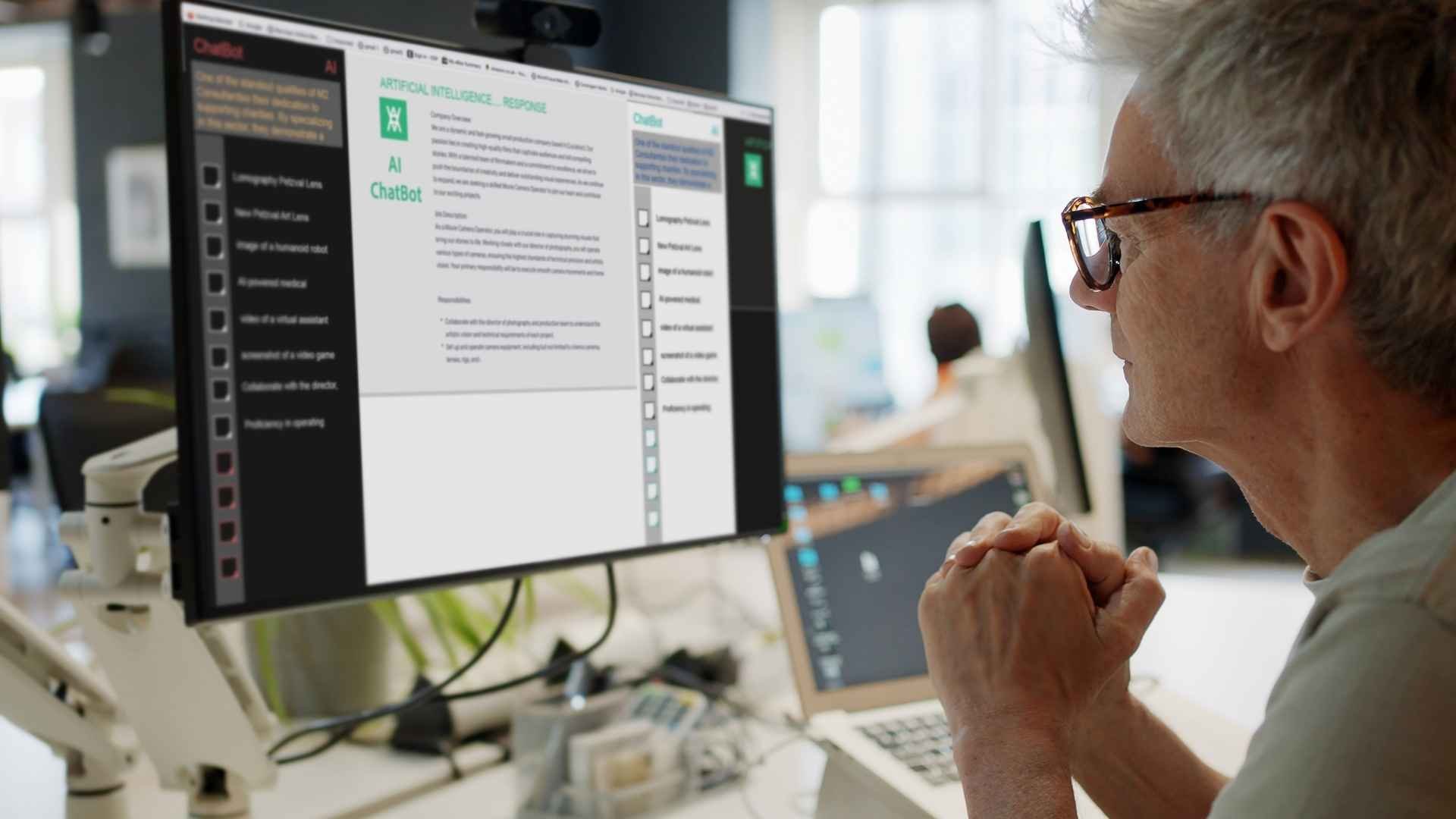 man at desktop working with AI