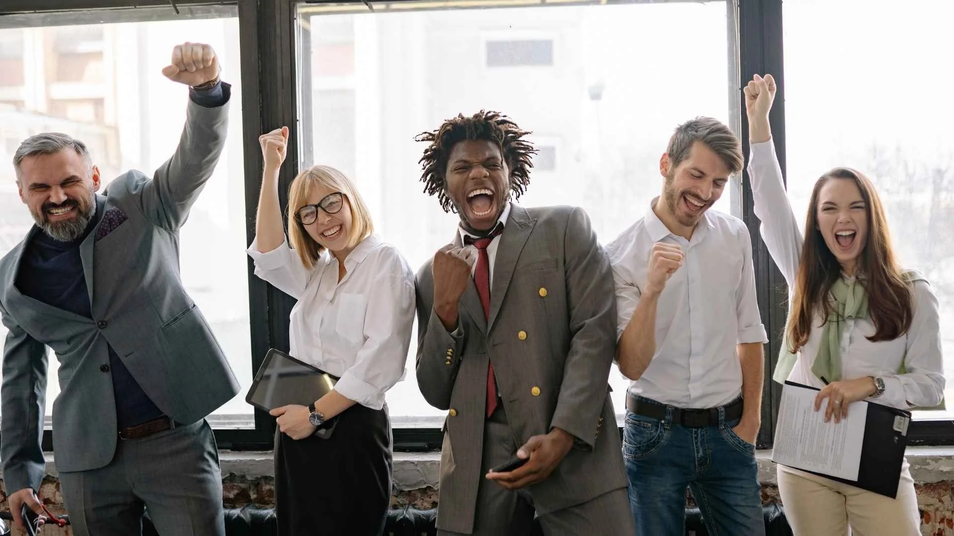 energized corporate team at work