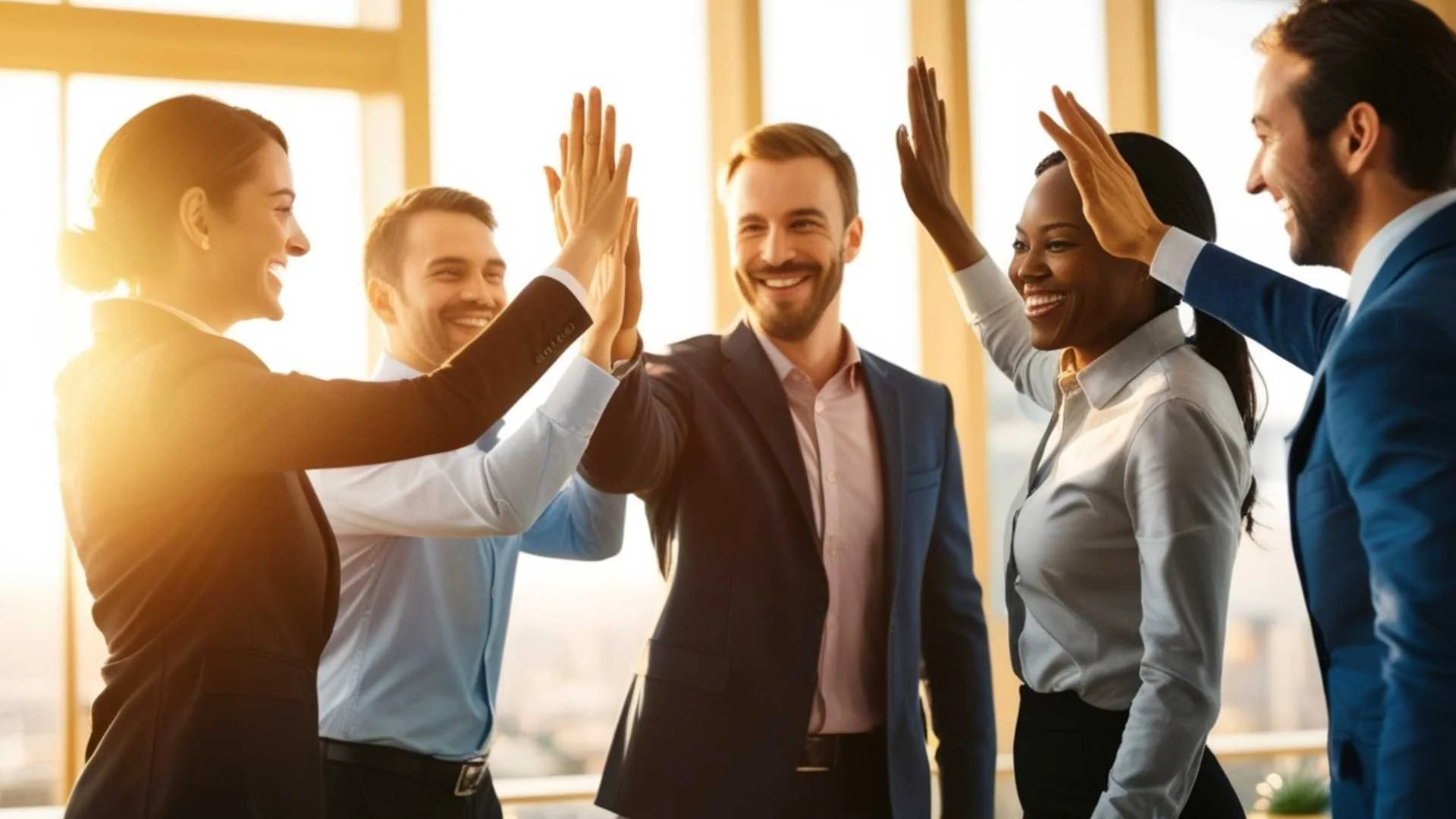 corporate team high fives