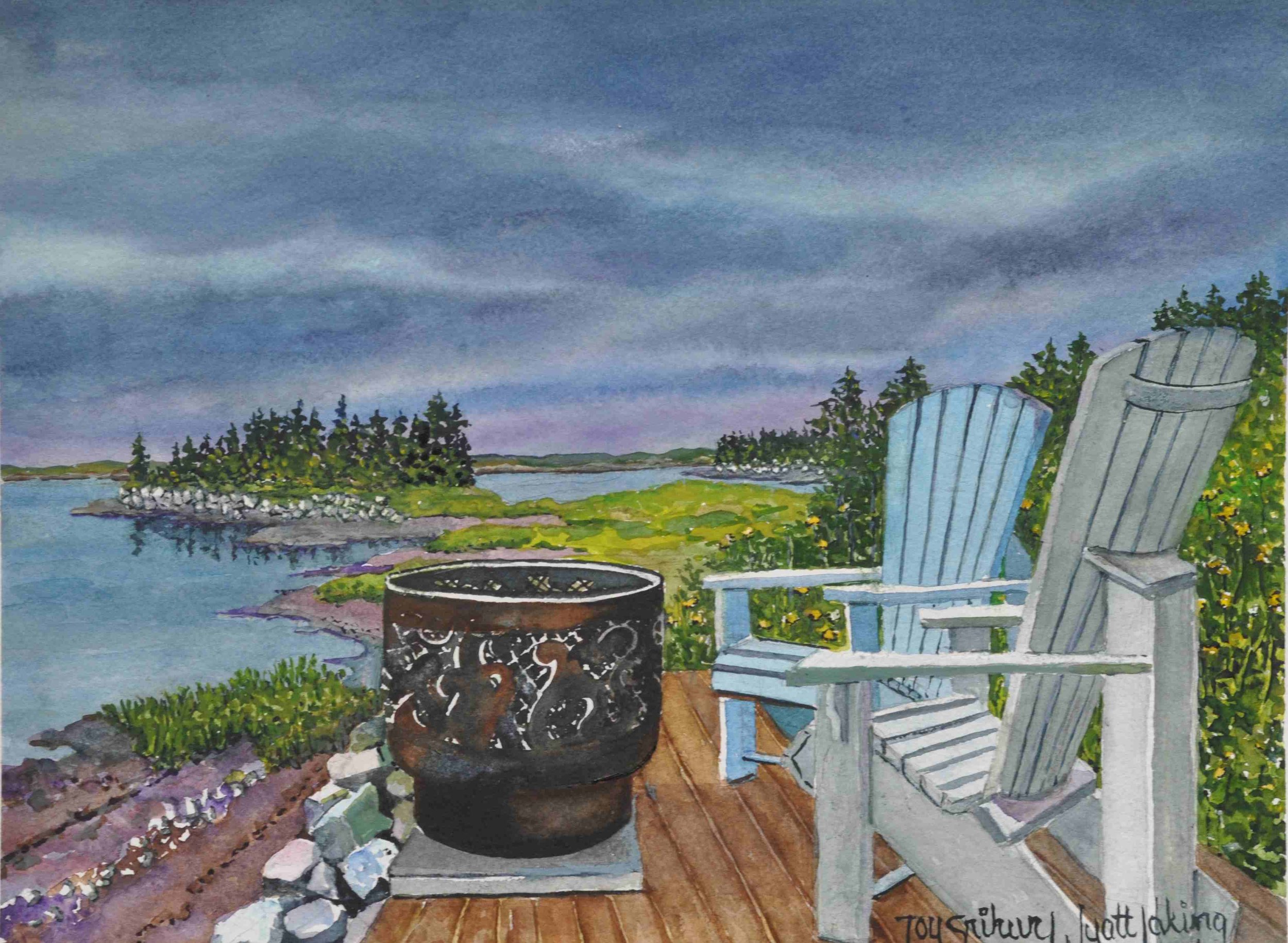 Chairs and Fire Pit at Malagash
Watercolour,  25 x 36
$900
