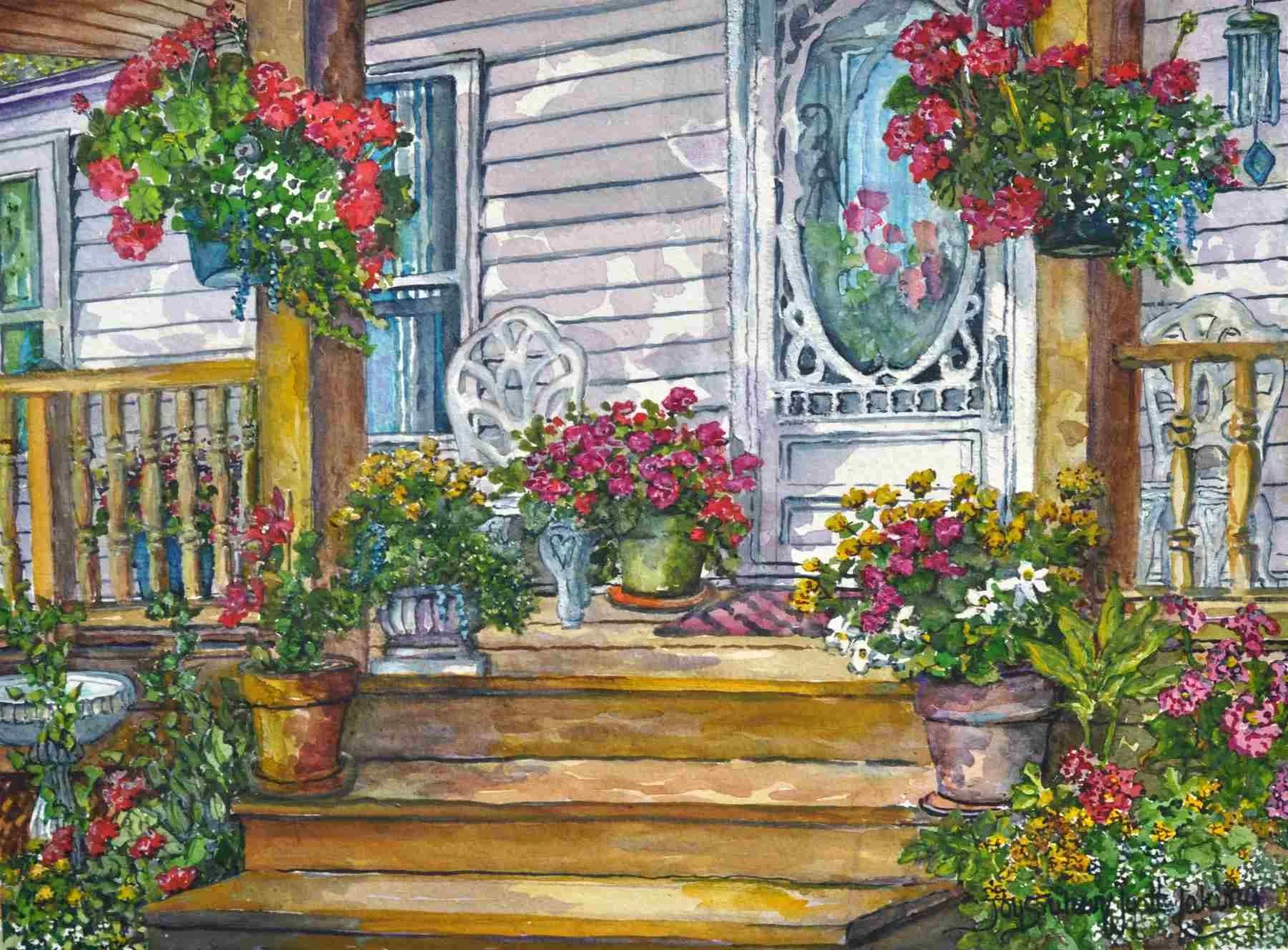 Great Village Porch with Flowers
Watercolour, 25 x 36
(sold)