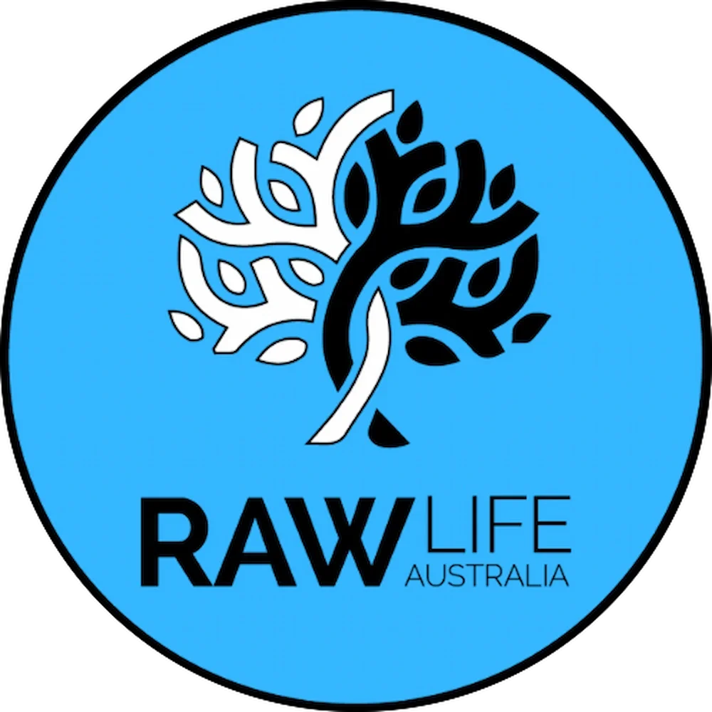 Raw Life Australia log blue circle with a tree in the middle representing life, balance and breath