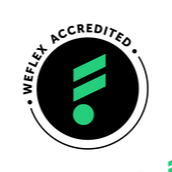 Weflex logo with the text 'Weflex Accredited' around a stylized teal 'F' inside a black circle.