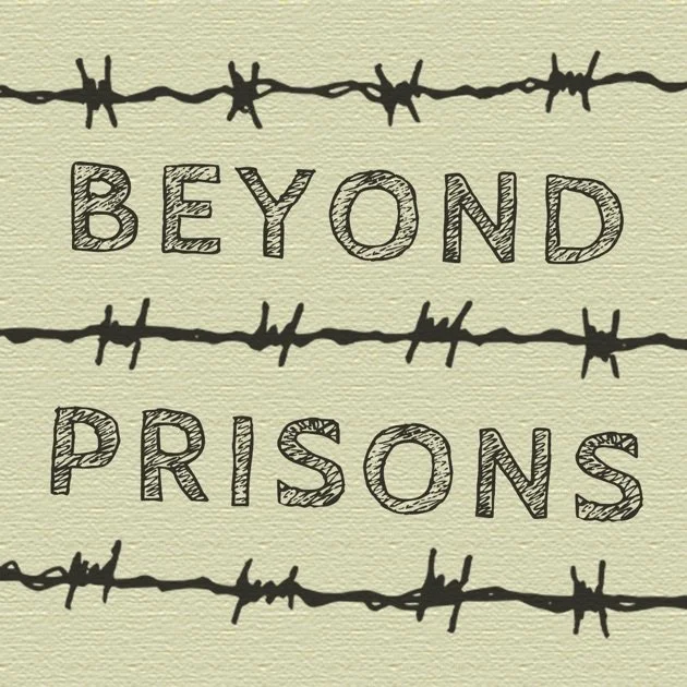 "Beyond Prisons" text with barbed wire illustration