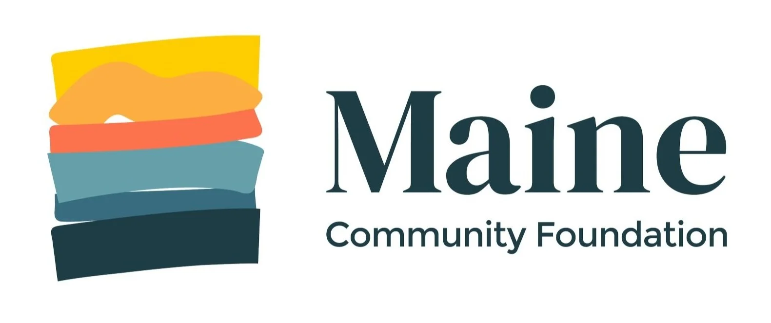 Logo of Maine Community Foundation with abstract stacked shapes in yellow, orange, red, blue, and dark green next to the text "Maine Community Foundation."